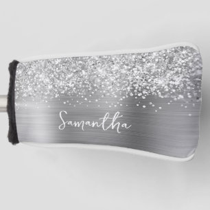 Glittery Silver Glam Script Name Golf Headcover