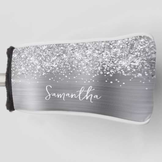 Glittery Silver Glam Script Name Golf Headcover (Vorderseite)