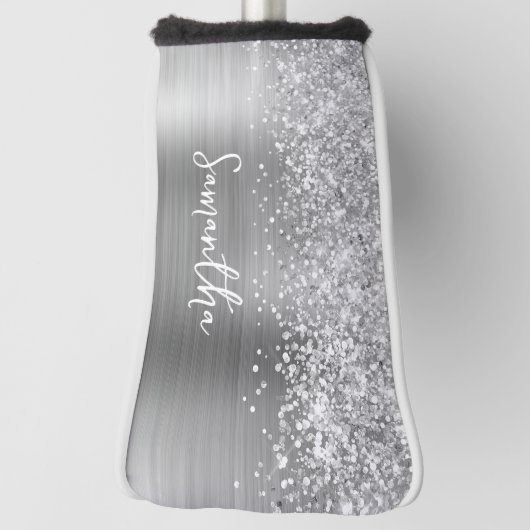 Glittery Silver Glam Script Name Golf Headcover (Rotieren 90)