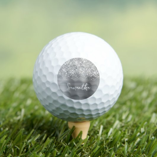 Glittery Silver Glam Script Name Golfball (Insitu T-Shirt)