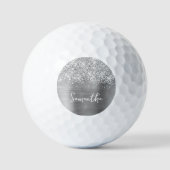 Glittery Silver Glam Script Name Golfball (Vorderseite)