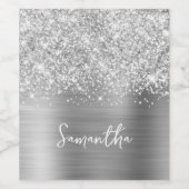 Glittery Silver Glam Script Name Weinetikett (Einzelnes Label)