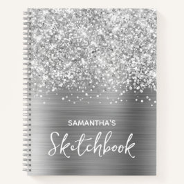 Glittery Silver Glam Sketchbook mit Name Notizblock