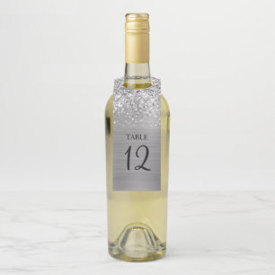 Glittery Silver Glam Tischnummer Flaschenanhänger