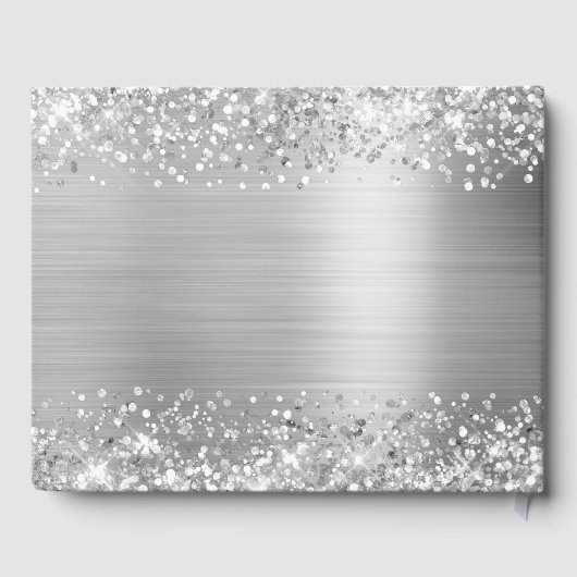 Glittery Silver Glam Wedding Gästebuch (Rückseite)