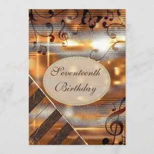 Glittery Silver & Gold Musiknoten 17. Geburtstag Einladung