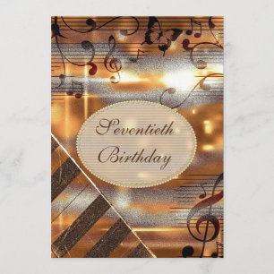 Glittery Silver & Gold Musiknoten 70. Geburtstag Einladung