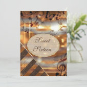Glittery Silver & Gold Musiknoten Sweet 16 Einladung (Stehend Vorderseite)