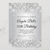 Glittery Silver Gradient 50. Geburtstag Einladung (Vorne/Hinten)
