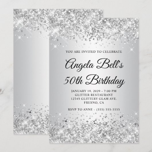 Glittery Silver Gradient 50. Geburtstag Einladung (Vorne/Hinten)