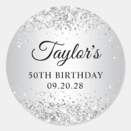 Glittery Silver Gradient 50. Geburtstag Runder Aufkleber