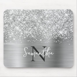 Glittery Silver Gray Glam Mit Monogramm Mousepad