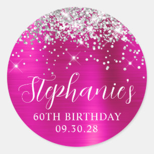 Glittery Silver Hot Pink Foil 60. Geburtstag Runder Aufkleber