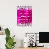 Glittery Silver Hot Pink Foil Bridal Shower Poster (Heimbüro)