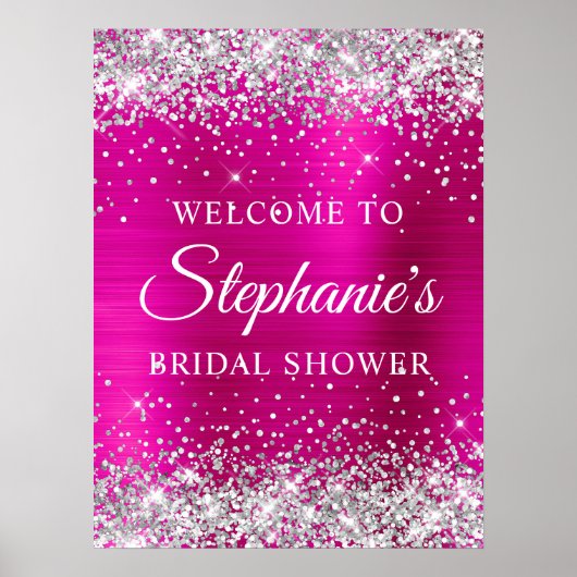 Glittery Silver Hot Pink Foil Bridal Shower Poster (Vorne)