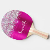 Glittery Silver Hot Pink Glam Name Tischtennis Schläger (Seitenansicht)