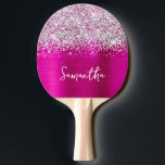 Glittery Silver Hot Pink Glam Name Tischtennis Schläger<br><div class="desc">Stellen Sie sich das moderne handgeschriebene Skript so ein, dass Sie Ihr eigenes Pingpongpaddel erstellen können. Fügen Sie ein Monogramm Initial hinzu, um eine erste Kombination aus Vornamen zu erstellen. Girly Glam Imitate silber Glitzer und gebürstete Metall magenta heiß rosa Folie digitale Kunst, die wie ein Foto auf ihr Geschenk...</div>
