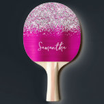 Glittery Silver Hot Pink Glam Name Tischtennis Schläger<br><div class="desc">Stellen Sie sich das moderne handgeschriebene Skript so ein, dass Sie Ihr eigenes Pingpongpaddel erstellen können. Fügen Sie ein Monogramm Initial hinzu, um eine erste Kombination aus Vornamen zu erstellen. Girly Glam Imitate silber Glitzer und gebürstete Metall magenta heiß rosa Folie digitale Kunst, die wie ein Foto auf ihr Geschenk...</div>