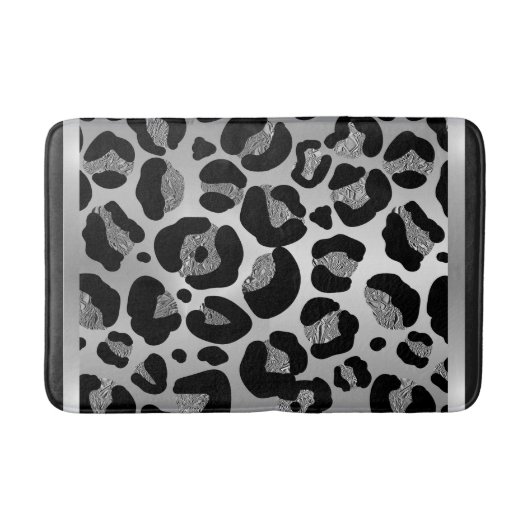 Glittery Silver Leopard Safari Print Badematte (Vorderseite)