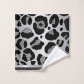 Glittery Silver Leopard Safari Print Badhandtuch Set (Waschlappen)