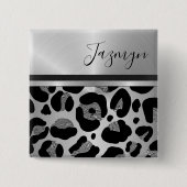 Glittery Silver Leopard Safari Print Button (Vorderseite)