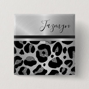 Glittery Silver Leopard Safari Print Button