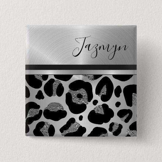 Glittery Silver Leopard Safari Print Button (Vorderseite)