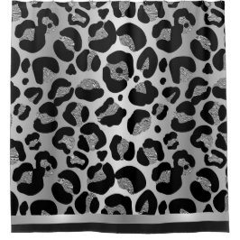Glittery Silver Leopard Safari Print Duschvorhang