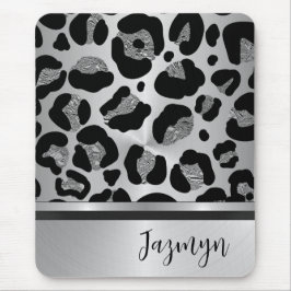 Glittery Silver Leopard Safari Print Mousepad