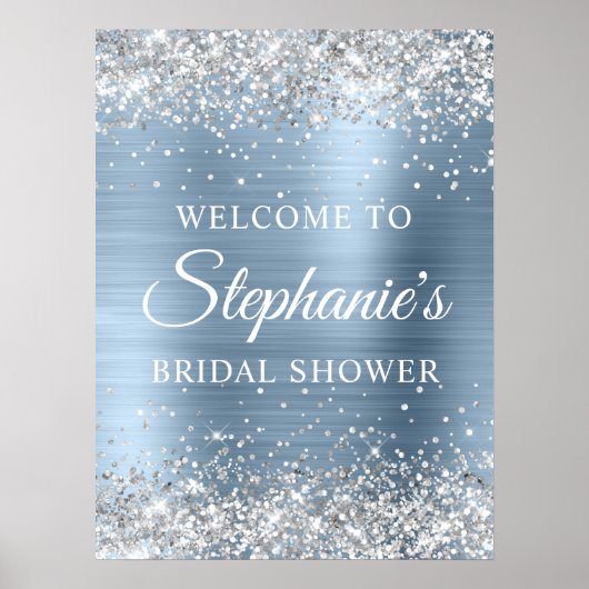 Glittery Silver Light Blue Foil Bridal Shower Poster (Vorne)