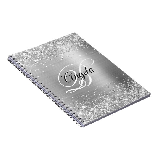 Glittery Silver Metallic Extravagant Monogram Notizblock (Rechte Seite)