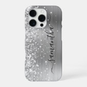 Glittery Silver Metallic Girly Signature iPhone Hülle (Rückseite)