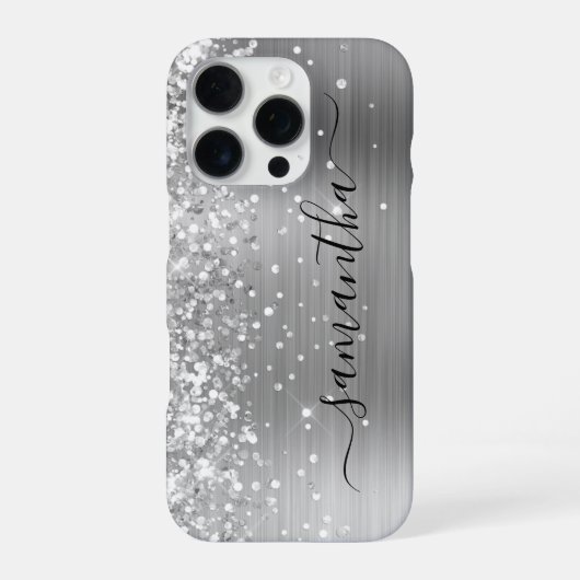 Glittery Silver Metallic Girly Signature iPhone Hülle (Rückseite)