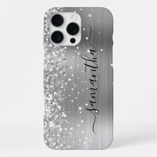 Glittery Silver Metallic Girly Signature iPhone Hülle (Rückseite)