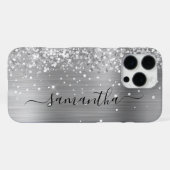 Glittery Silver Metallic Girly Signature iPhone Hülle (Rückseite (Horizontal))