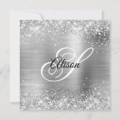 Glittery Silver Monogram Graduation Party Einladung (Rückseite)