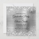 Glittery Silver Monogram Graduation Party Einladung (Vorderseite)