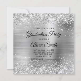 Glittery Silver Monogram Graduation Party Einladung