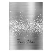 Glittery Silver Name Platzkarten Tischnummer (Vorderseite)