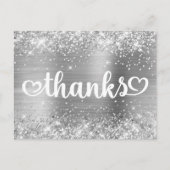 Glittery Silver Niedlich Hearts Sweet 16 Danke Postkarte (Vorderseite)