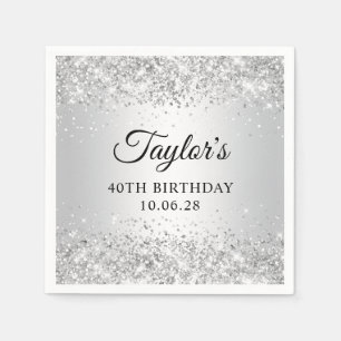 Glittery Silver Ombre 40. Geburtstag Serviette
