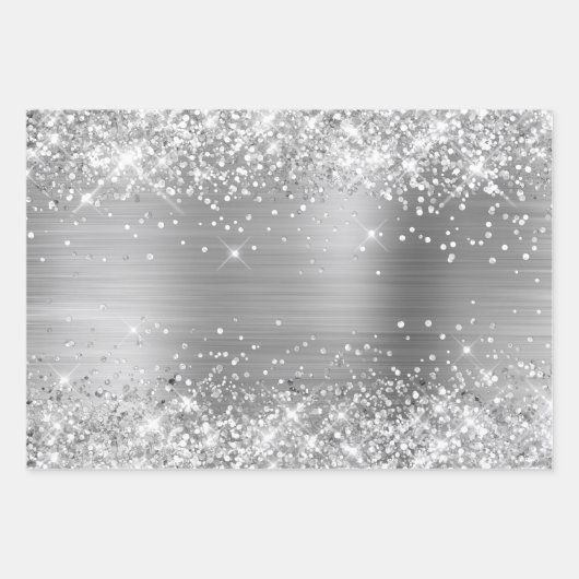 Glittery Silver Ombre Foil Geschenkpapier Set (Vorderseite)