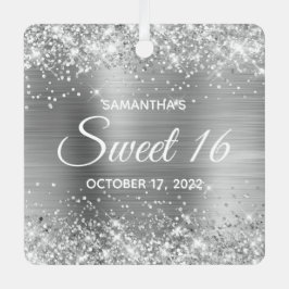 Glittery Silver Ombre Foil Sweet 16 Ornament Aus Metall