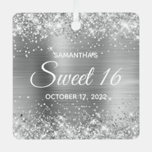 Glittery Silver Ombre Foil Sweet 16 Ornament Aus Metall