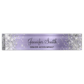 Glittery Silver Pale Lavendel Foil Namensplakette (Vorderseite)