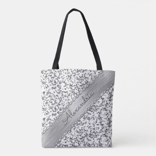 Glittery Silver Personalisiert Marmor Tasche (Rückseite)