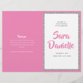 Glittery Silver & Pink Bat Mitzvah Faltprogramm Flyer (Vorne)