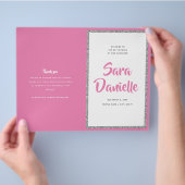Glittery Silver & Pink Bat Mitzvah Faltprogramm Flyer (Hand)