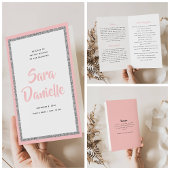 Glittery Silver & Pink Bat Mitzvah Faltprogramm Flyer