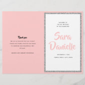 Glittery Silver & Pink Bat Mitzvah Faltprogramm Flyer (Vorne)